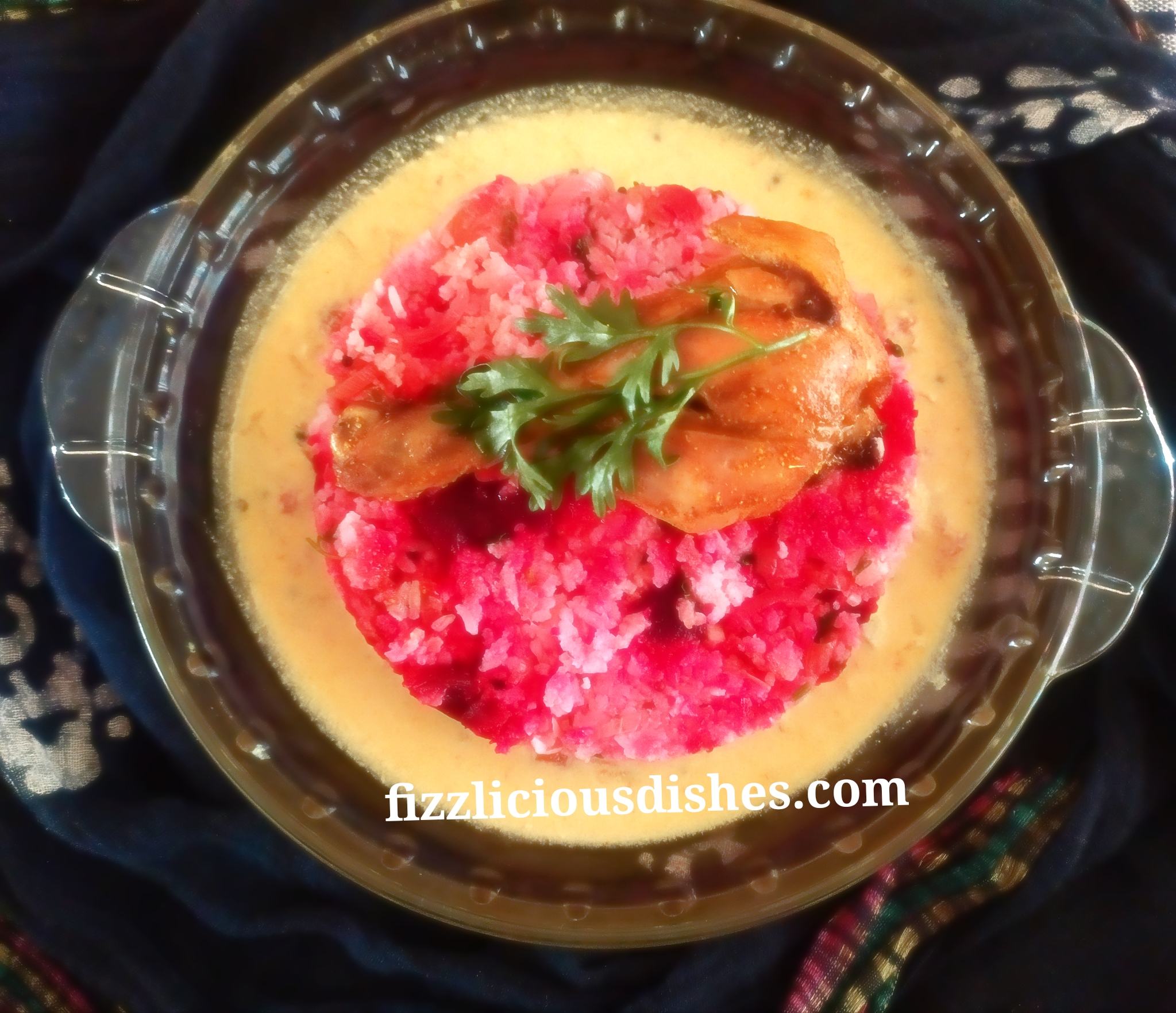 Beetroot Rice Served  with  Coconut Curry and Grilled Chicken