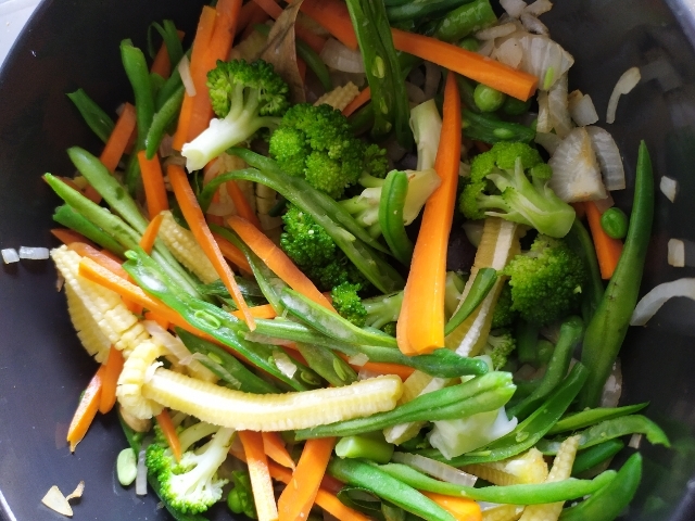 Sauting veggies for coconut curry soup